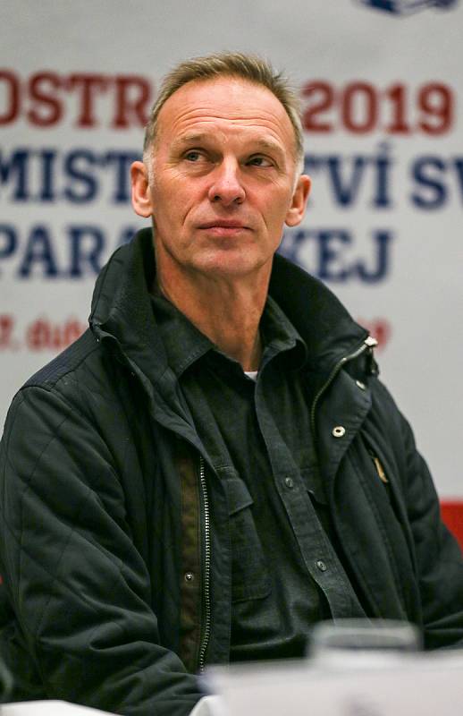 Tisková konference k Mistrovství světa v para hokeji 18. ledna 2019 v Ostravě. Na snímku Dominik Hašek ambasador MS.