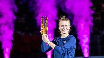 Tenisový turnaj žen WTA Agel Open 2022, 9. října 2022, Ostrava. Iga Swiatek z Polska - Barbora Krejčíková (ČR). Barbora Krejčíková (ČR).