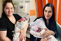 První narozená miminka v Ostravě. Vlevo chlapeček Gabriel, vpravo holčička Terezie.