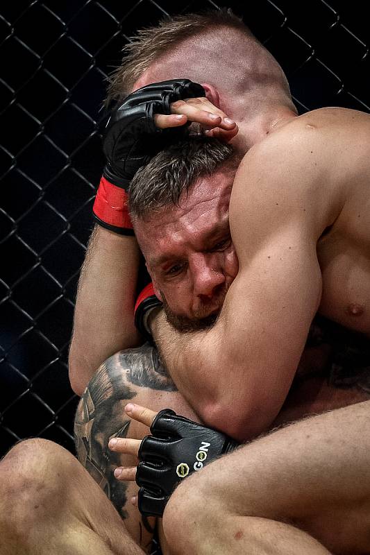 MMA Octagon 11 v Ostravar aréně, 16. března 2019 v Ostravě. Na snímku (v červeném) David Kozma proti Samuel Krištofič.