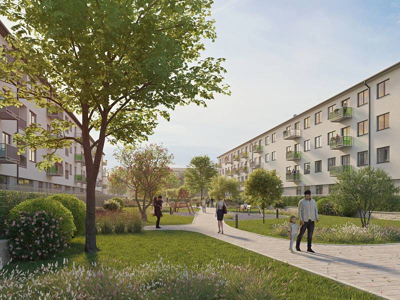 Vizualizace. Nový bytový komplex v Ostravě Rezidence Park Hrabůvka slibuje 176 bytů od 40 až po bezmála 100 metrů čtverečních.