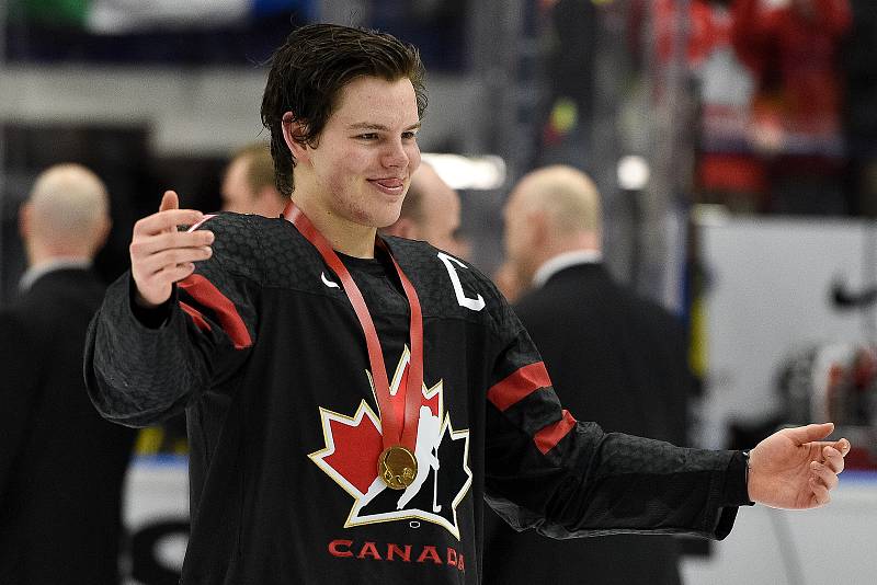 Mistrovství světa hokejistů do 20 let, finále: Rusko - Kanada, 5. ledna 2020 v Ostravě. Na snímku radost hráče Barrett Hayton.