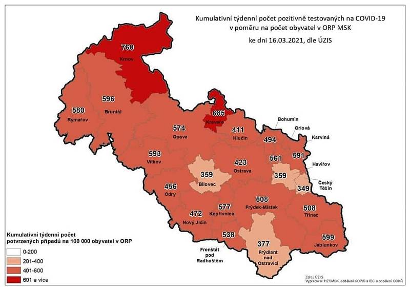 Čísla zveřejněná hejtmanem MS kraje ve středu 17. března 2021.