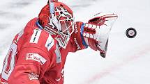 Utkání 42. kola hokejové extraligy: HC Oceláři Třinec - HC Vítkovice Ridera, 2. února 2021 v Třinci. brankář Třince Ondřej Kacetl.