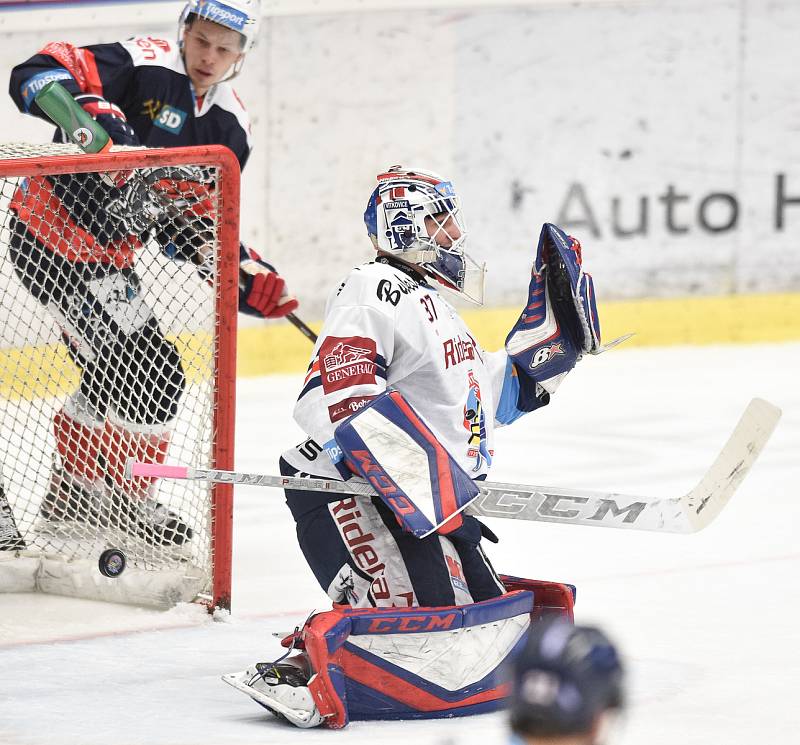 Utkání 46. kola hokejové extraligy: HC Vítkovice Ridera - Piráti Chomutov, 19. února 2019 v Ostravě. Na snímku  brankář Vítkovic Daniel Dolejš.