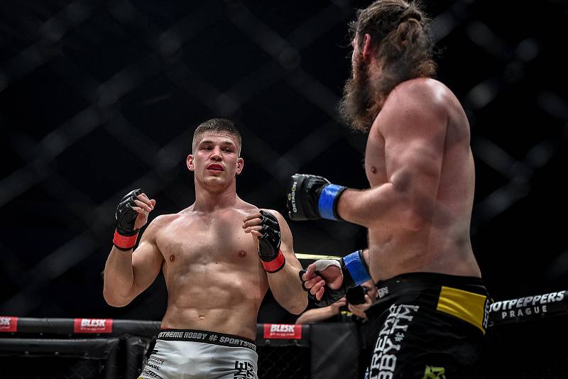 MMA Octagon 11 v Ostravar aréně, 16. března 2019 v Ostravě. Na snímku (v červeném) Miloš Petrášek proti Jeremy Kimball.