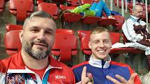 Gym Fighting Arena Ostrava-Poruba (ME v taekwondu ITF v chorvatské Poreči, 26. 3. až 2. 4. 2022). Zprava Stepan Knyshov a trenér Kamil Šamal.