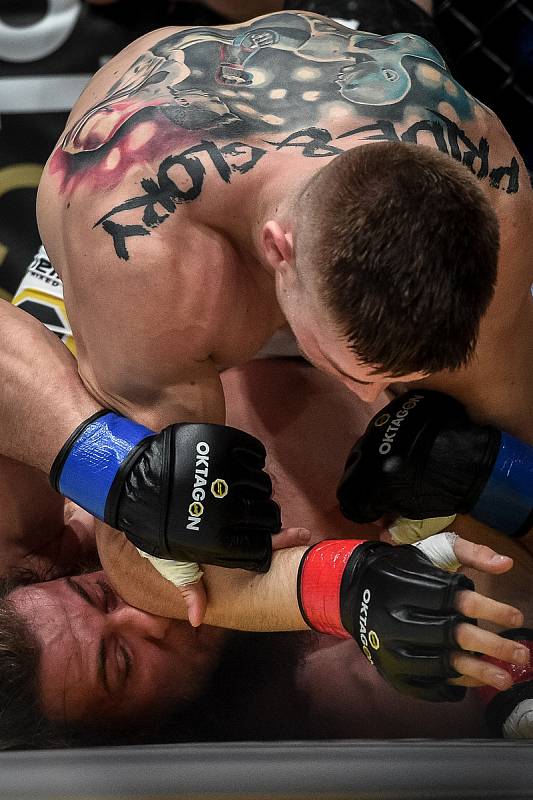 MMA Octagon 11 v Ostravar aréně, 16. března 2019 v Ostravě. Na snímku (v červeném) Miloš Petrášek proti Jeremy Kimball.