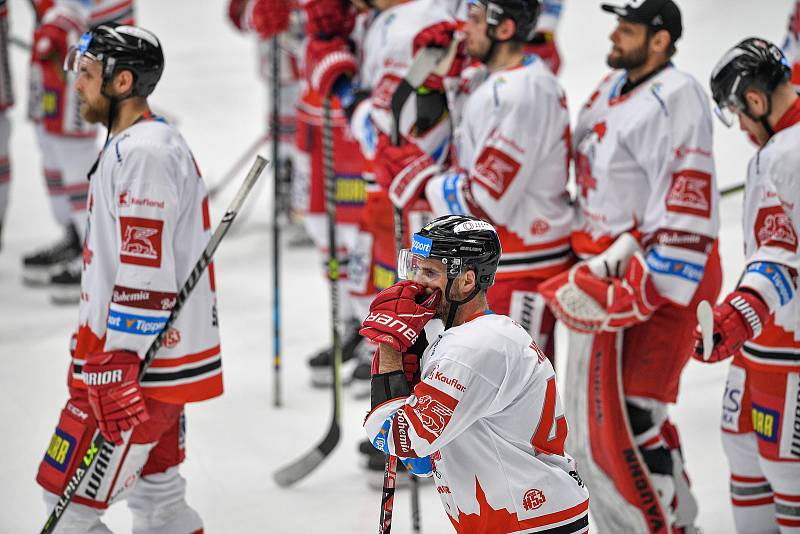 Utkání předkola play off hokejové extraligy - 5. zápas: HC Vítkovice Ridera - HC Olomouc, 17. března 2022 v Ostravě. (vpravo) David Krejčí z Olomouce.