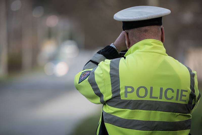 Policejní akce Speed marathon (měření rychlosti) v městské části Vřesina, 3. dubna 2019 v Ostravě.