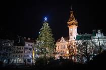 Vánoční strom v Krnově na Hlavním náměstí.