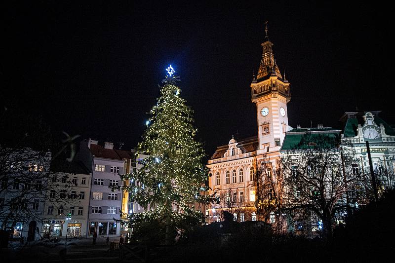 Vánoční strom v Krnově na Hlavním náměstí.