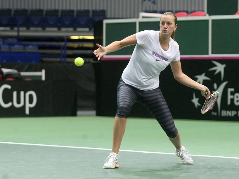 Fed cup v ostravské ČEZ aréně. Na tréninku Petra Kvitová. 