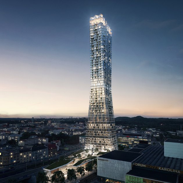 Nová podoba mrakodrapu Ostrava Tower, kterou investor, společnost RT Torax, bude 15. září 2021 prezentovat ostravským zastupitelům s žádoucí o souhlas se stavbou.