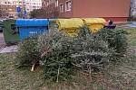 Vánoční stromečky u kontejnerů, 6. ledna 2022 v Ostravě.