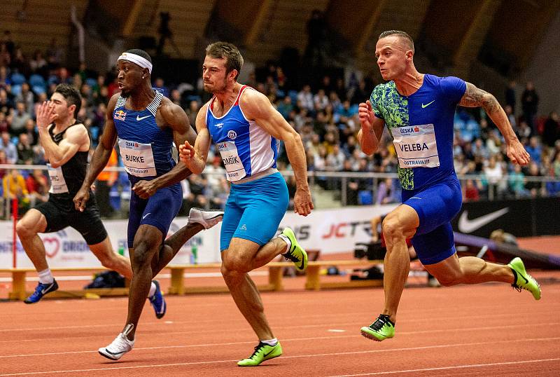 Mezinárodní halový atletický mítink Czech Indoor Gala 2020, 5. února 2020 v Ostravě. (zleva) Dominik Kopec z Polska, Mario Burke z Barbadosu, Zdeněk Stromšík z Česka a Jan Veleba z Česka.