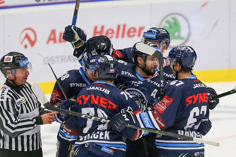 Utkání 3. kola hokejové extraligy: HC Vítkovice Ridera - Bílí Tygři Liberec, 20. září 2019 v Ostravě. Radost Liberce.