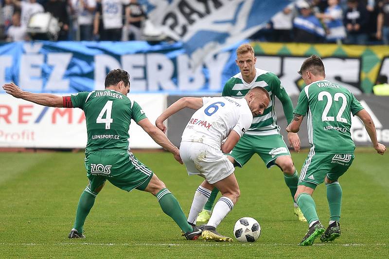 Semifinále fotbalového poháru MOL Cupu: FC Baník Ostrava - Bohemians Praha 1905, 24. dubna 2019 v Ostravě. Na snímku (zleva) Jindřišek Josef, Denis Granečný, Vaníček Antonín, David Puškáč.