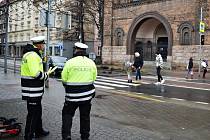 Dopravní akce zaměřená na bezpečnost chodců a cyklistů v silničním provozu v centru Ostravy, 18. ledna 2023.