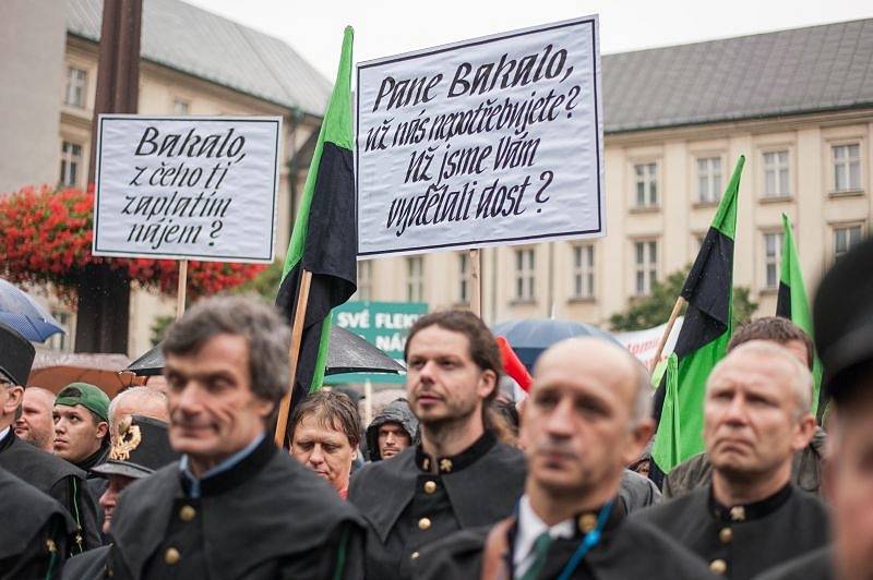 Demonstrace zaměstnanců OKD (horníků) v Ostravě.