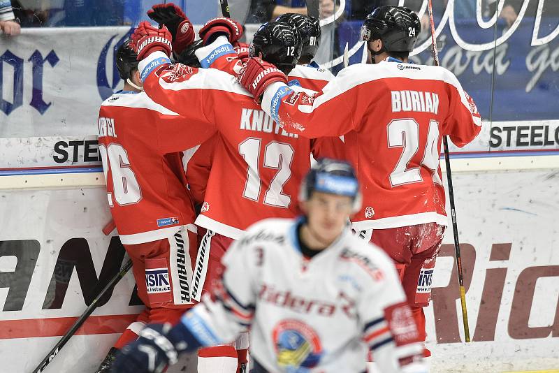 Utkání 44. kola hokejové extraligy: HC Vítkovice Ridera - HC Olomouc, 23. ledna 2019 v Ostravě. Na snímku radost Olomouce.