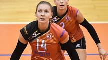 Volejbal, ženy - Ostrava – Frýdek-Místek, 17. října 2018 v Ostravě. Na snímku (zprava) Simona Lukáčová a Kateřina Zemanová.