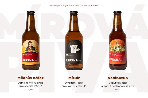 Divadlo Mír v Ostravě má Mírová piva. Kolekce vznikla ve spolupráci s ostravským pivovarem Haksna Brewery. Říjen 2022.