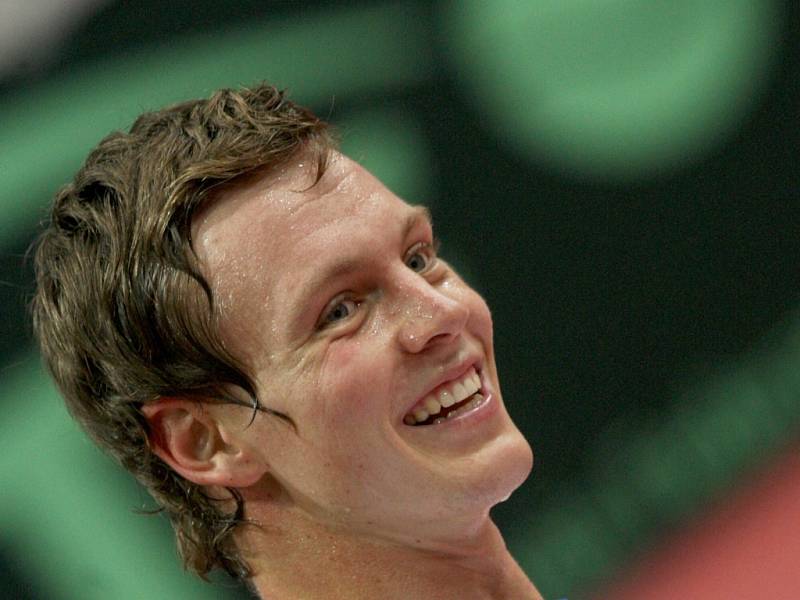 Tenisté Davis Capu při pondělním tréninku. Na snímku Tomáš Berdych.