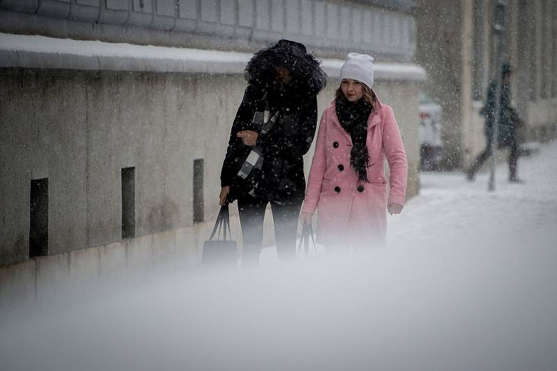 Sněžení v Ostravě, úterý 8. ledna 2019. Ilustrační foto.
