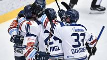 Utkání 42. kola hokejové extraligy: HC Oceláři Třinec - HC Vítkovice Ridera, 2. února 2021 v Třinci. Radost Vítkovic.