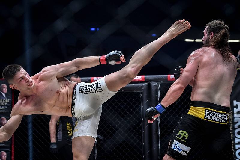 MMA Octagon 11 v Ostravar aréně, 16. března 2019 v Ostravě. Na snímku (v červeném) Miloš Petrášek proti Jeremy Kimball.