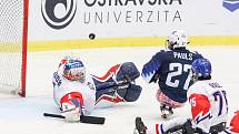 Mistrovství světa v para hokeji 2019, 3. května 2019 v Ostravě. Na snímku (zleva) Kudela Martin (CZE), Pauls Josh (USA), Raul Jiri (CZE).