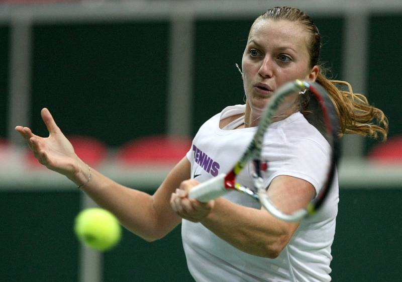 Fed cup v ostravské ČEZ aréně. Na tréninku Petra Kvitová. 