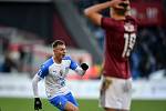 Osmifinále českého fotbalového poháru MOL Cupu: FC Baník Ostrava - AC Sparta Praha, 20. listopadu 2022, Ostrava. Filip Kaloč z Ostravy a Jan Mejdr ze Sparty