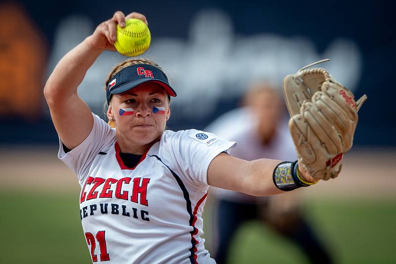 Mistrovství Evropy žen v softbalu, zápas o 3. místo Británie - ČR, 6. července 2019 v Ostravě. Na snímku BLAHOVA Martina.