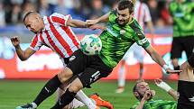 Zápas 19. kola první fotbalové ligy: FC Baník Ostrava vs. FC Viktoria Plzeň, 4. dubna 2018 v Ostravě. (vlevo) Denis Granečný a Řezník Radim.