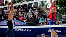 J&T Banka Ostrava Beach Open, 3. června 2021 v Ostravě. Zleva César Menéndez Ortego (ESP), Ondřej Perušič (CZE) a David Schweiner (CZE).