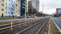 Tramvajová trať v úseku ulice Opavská, Ostrava.