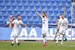 Semifinále fotbalového poháru MOL Cupu: FC Baník Ostrava - Bohemians Praha 1905, 24. dubna 2019 v Ostravě. Na snímku radost Baníku (Lukáš Pazdera, Václav Procházka, Martin Fillo).