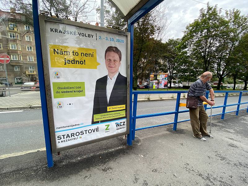 Billboard na krajské volby v roce 2020 - Tomáš Hudeček (Starostové a nezávislí), září 2020 v Ostravě.