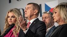 Prezidentský kandidát a postupující do druhého kola Andrej Babiš vystoupil na tiskové konferenci po prvním kolo prezidentských voleb, 14. ledna 2023, Praha.