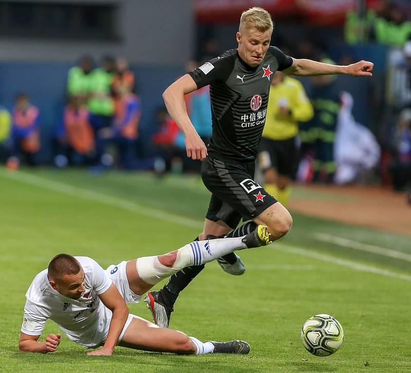 Finále fotbalového poháru MOL Cupu, Baník Ostrava - Slavia Praha 22.května 2019 v Olomouci. Na snímku (zleva) Denis Granečný z Baníku Ostrava .