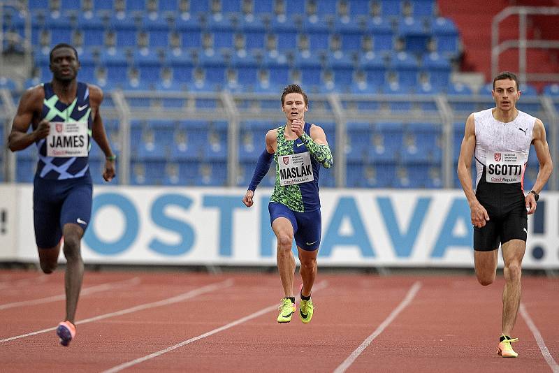 Zlatá tretra, atletický mítink kategorie Continental Tour - Gold, 19. května 2021 v Ostravě. (střed) Pavel Maslák (CZE), 400 m muži.