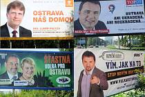 Předvolební bilboardy u cest v Ostravě.