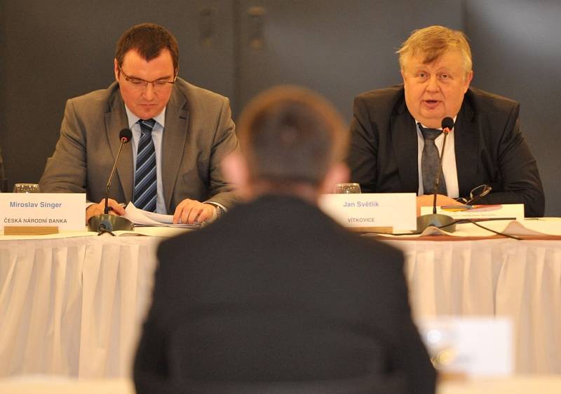 Guvernér České národní banky Miroslav Singer na konferenci se zástupci významných firem z ostravského regionu. 