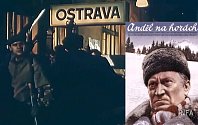 Záběr z filmu Anděl na horách z údajného nádraží v Ostravě a plakát k filmu.