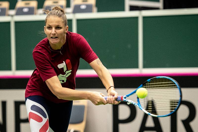 Karolína Plíšková, trénink českých tenistek před utkáním 1. kola Světové skupiny Fed Cupu proti Rumunsku, 6. února 2019 v Ostravě.