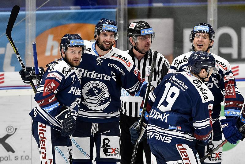 Utkání 41. kola hokejové extraligy: HC Vítkovice Ridera - PSG Berani Zlín, 28. ledna 2020 v Ostravě. Na snímku radost Vítkovic (Blaž Gregorc, Jan Štencel).