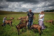 Ekologické farma U Stromovouse, 22. července 2020 ve Světlé Hoře. Majitel farmy Stanislav Zámečník s manželkou a vnuky.