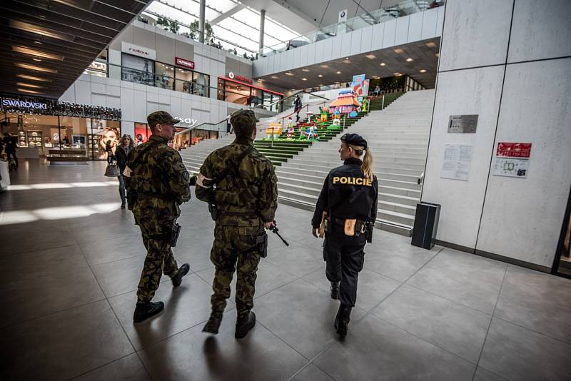 Společné hlídky vojáků a policistů v ulicích Ostravy i dalších měst České republiky se objevily například v reakci na teroristické útoky v Bruselu. Ilustrační foto.